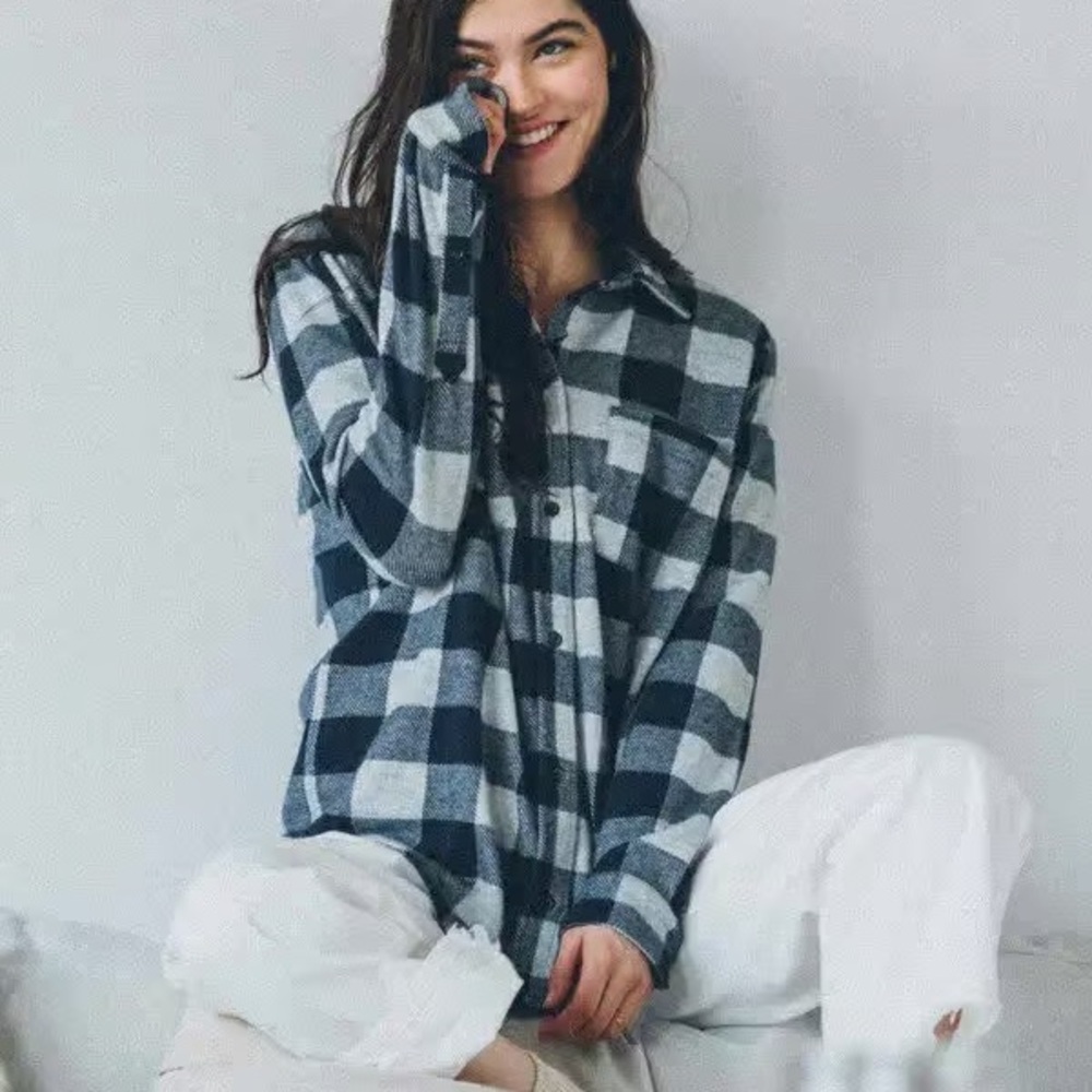 FAHERTY Legend Sweater Shirt black grey buffalo plaid long sleeve size small